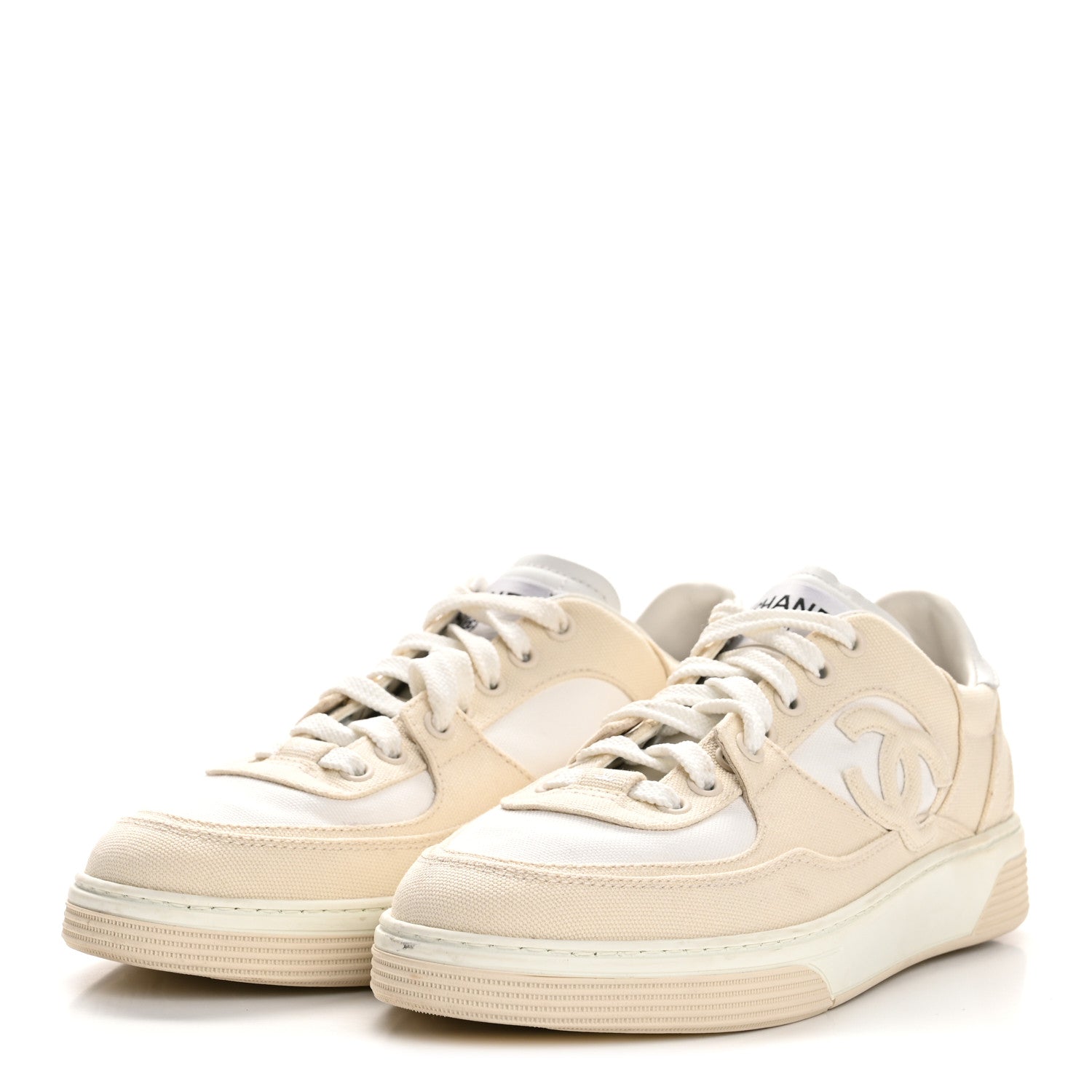Chanel Cotton Sneakers 38.5 Beige White 11 of 27