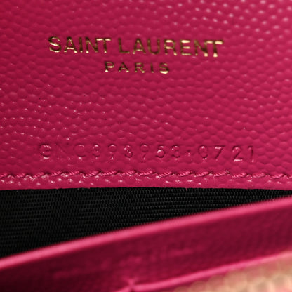 Saint Laurent Grain De Poudre Matelasse Chevron Monogram Envelope Chain Wallet Fresh Fuchsia 7 of 10