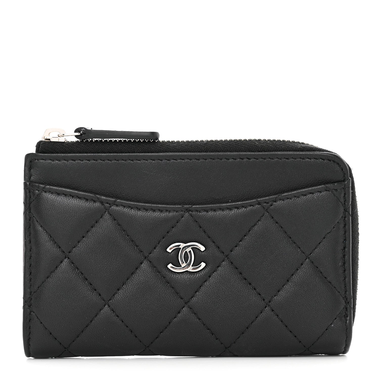 Chanel Lambskin Quilted Zip Card Holder Black 1 of 7