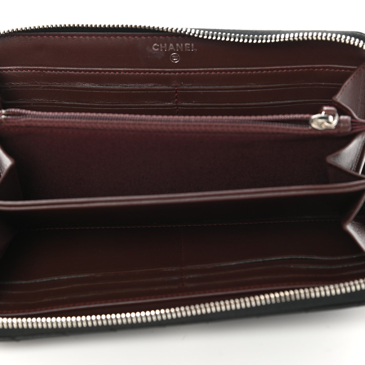 Lambskin Chevron Quilted Zip Around Wallet Black