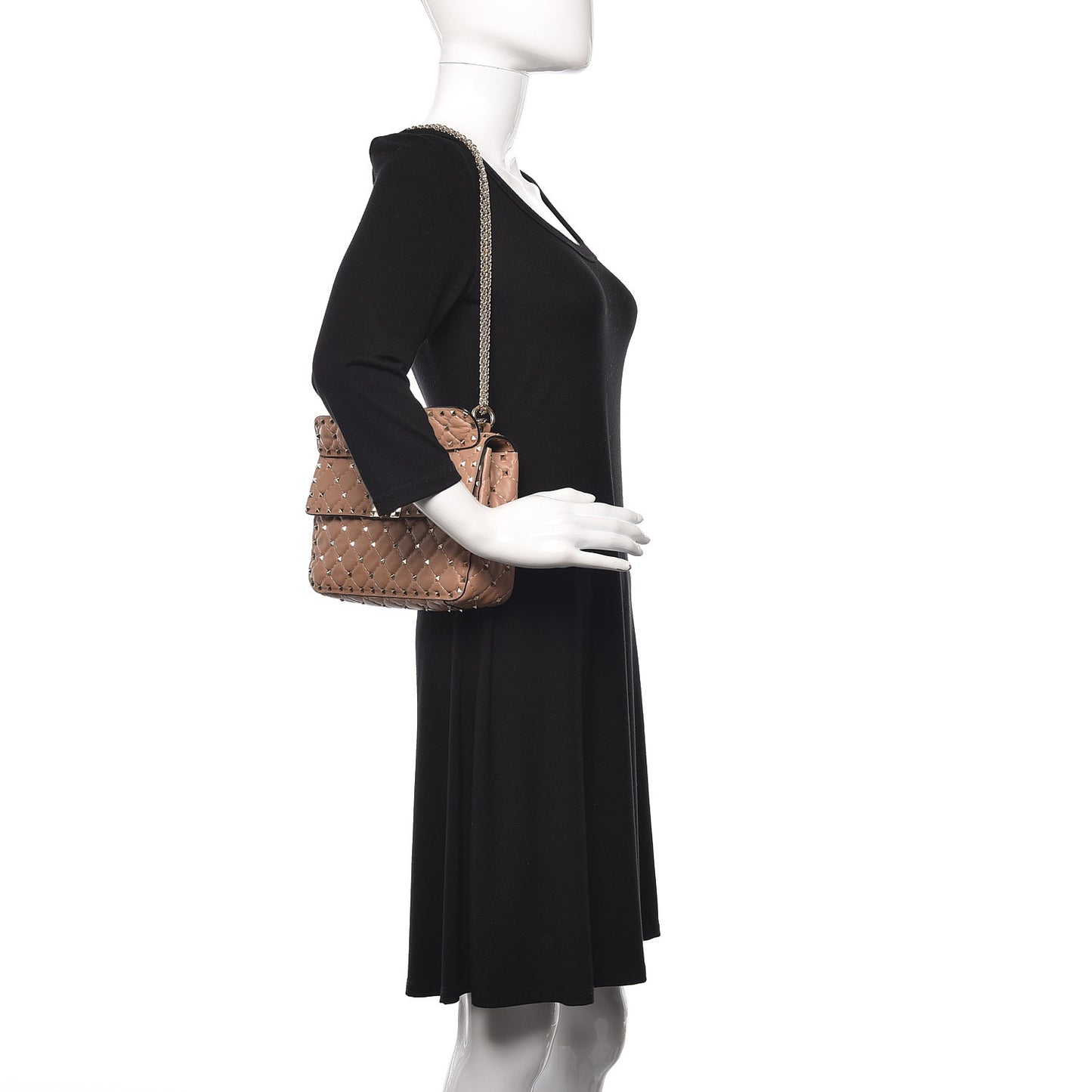 Nappa Medium Rockstud Spike Shoulder Bag Camel Rose