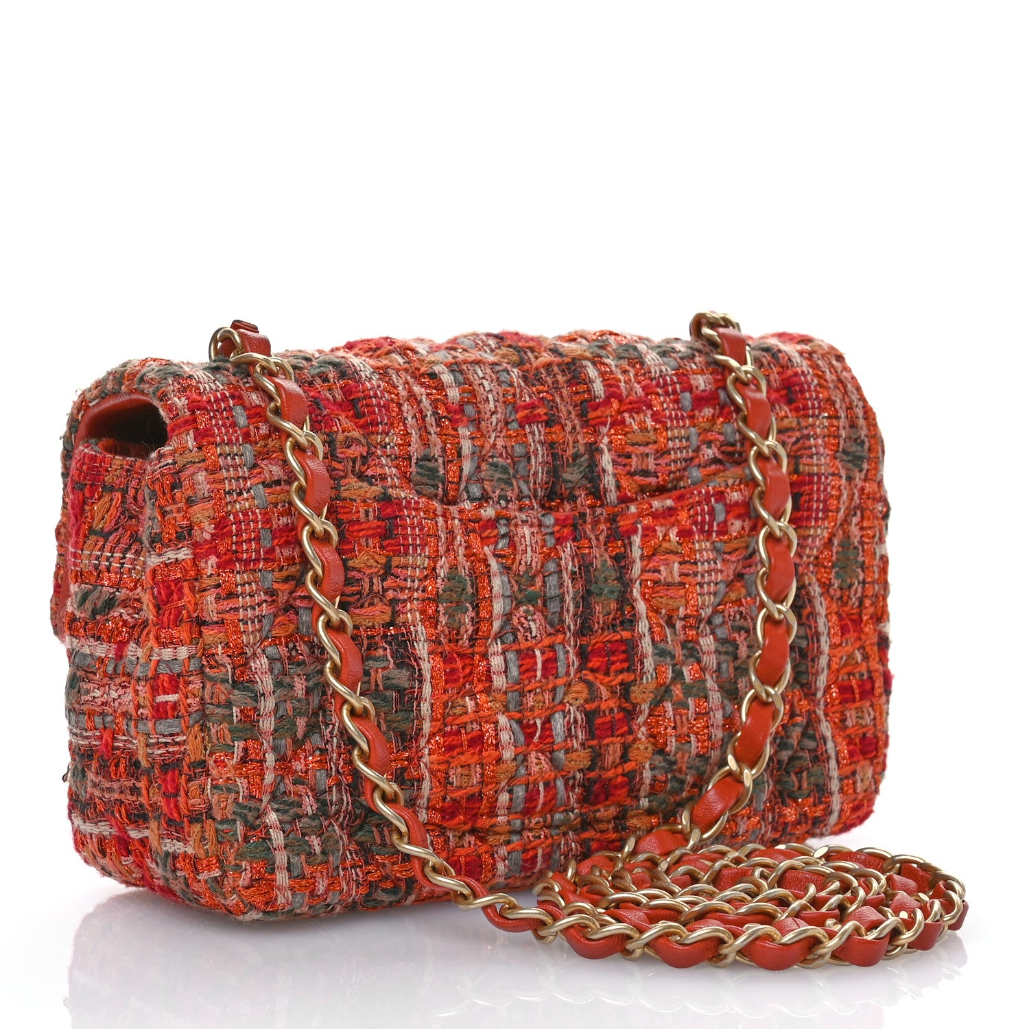 Chanel Tweed Quilted Mini Rectangular Flap Orange Multicolor 3 of 11