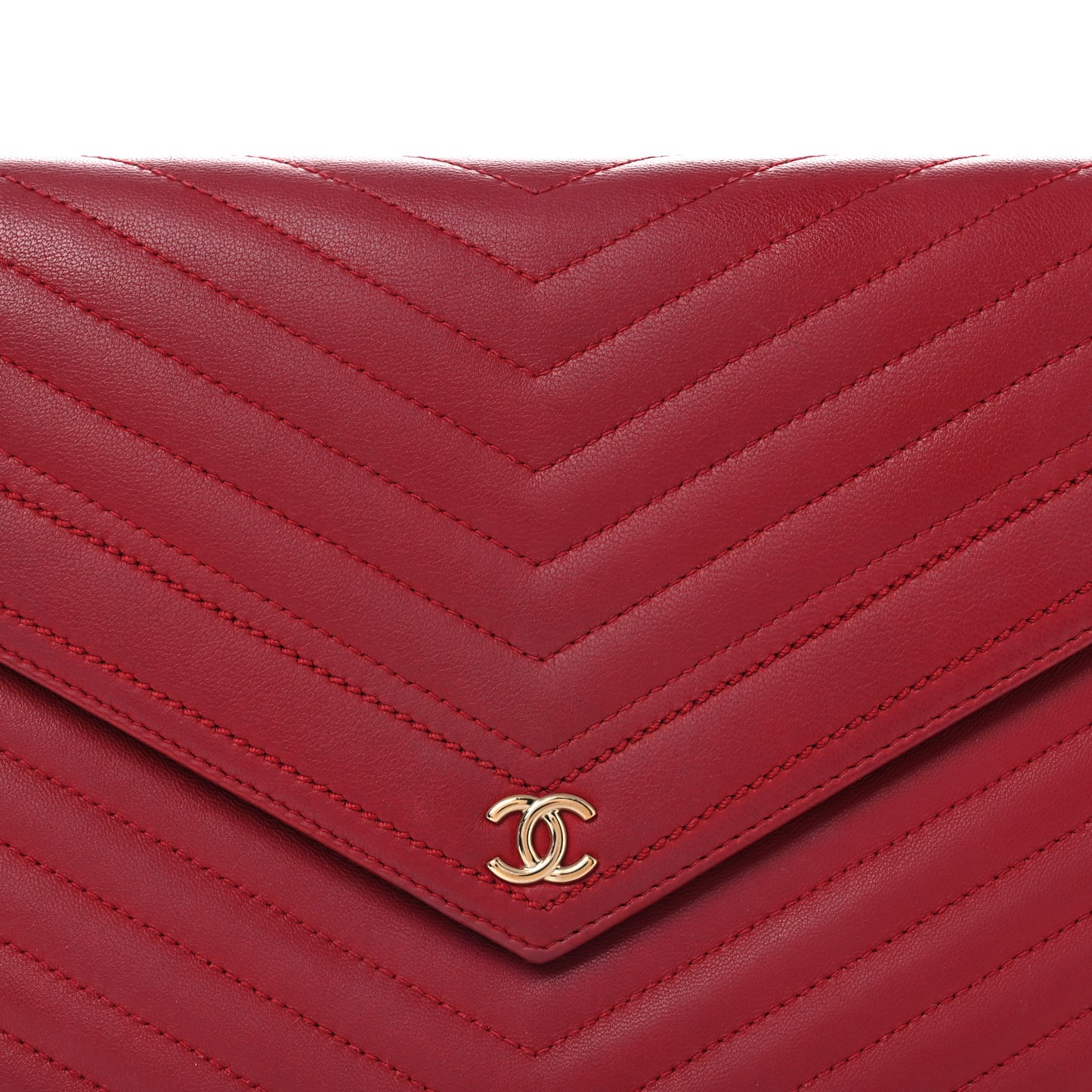 Calfskin Chevron Quilted Small Envelope Clutch Red