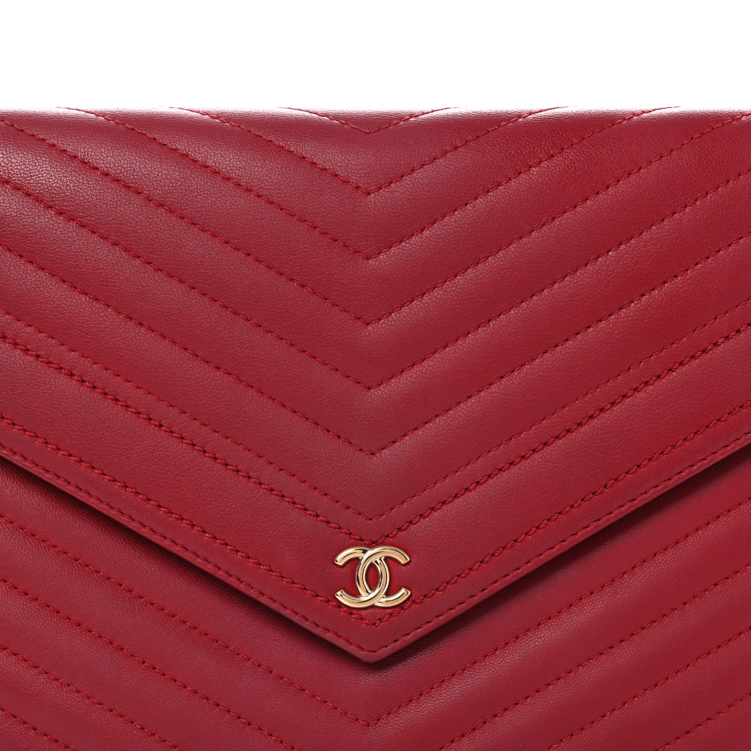 Chanel Calfskin Chevron Quilted Small Envelope Clutch Red 8 of 12