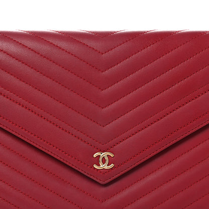 Chanel Calfskin Chevron Quilted Small Envelope Clutch Red 8 of 12