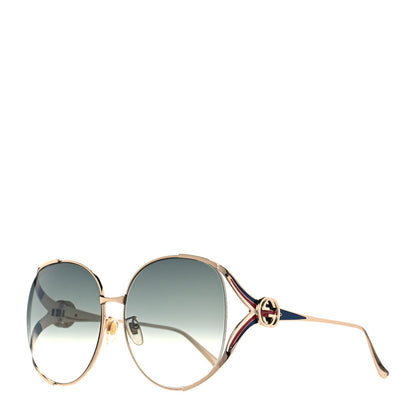 Gucci Metal Oversized Round Frame GG0225S Sunglasses Gold 1 of 6