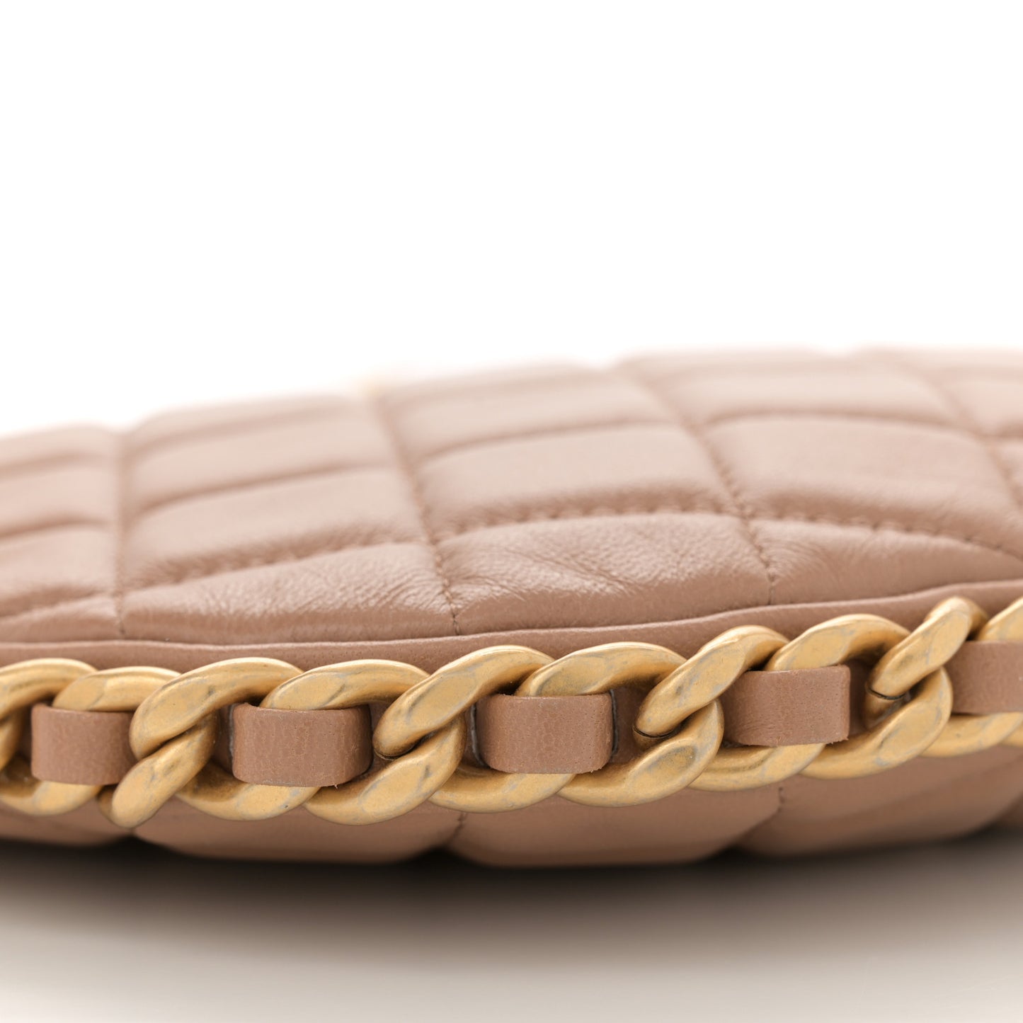 Shiny Crumpled Lambskin Quilted Large Trendy Chain Around Hobo Dark Beige