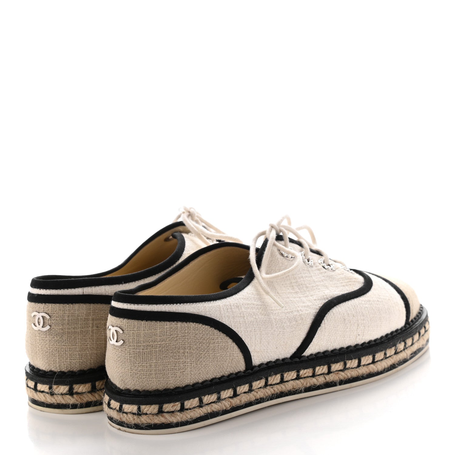Chanel Cotton Lace Up Espadrilles 37 Light Beige 4 of 8