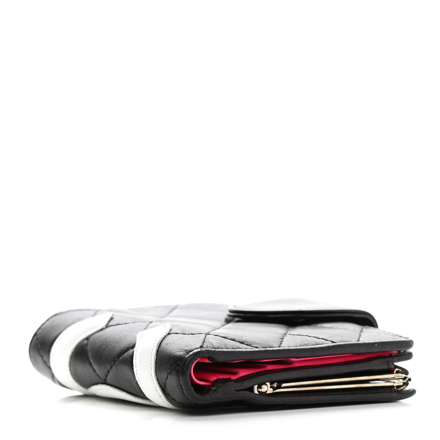 Calfskin Quilted Cambon Bi-Fold Wallet Black White