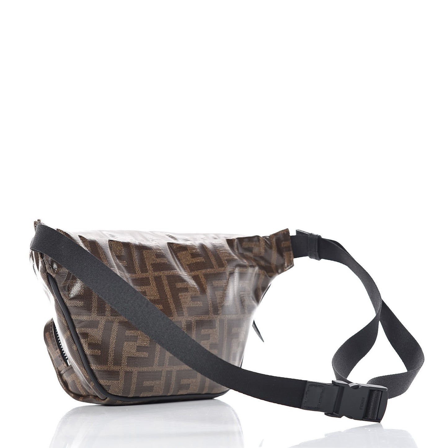 Glazed Fabric Vitello Century FF 1974 Stamp Patch Mens Pocket Belt Bag Mogano Panna Black