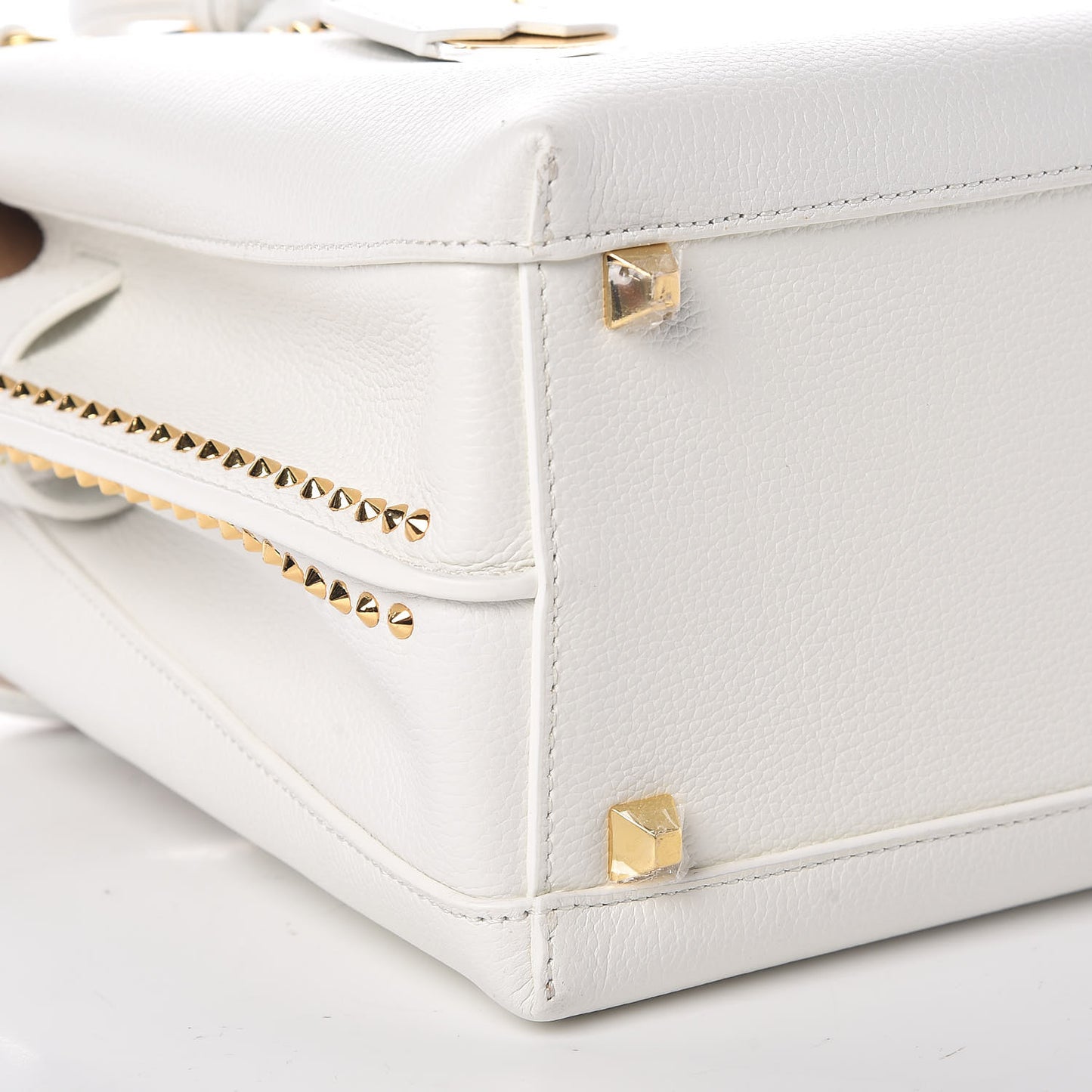 Grained Calfskin Studded Medium Milla Tote White