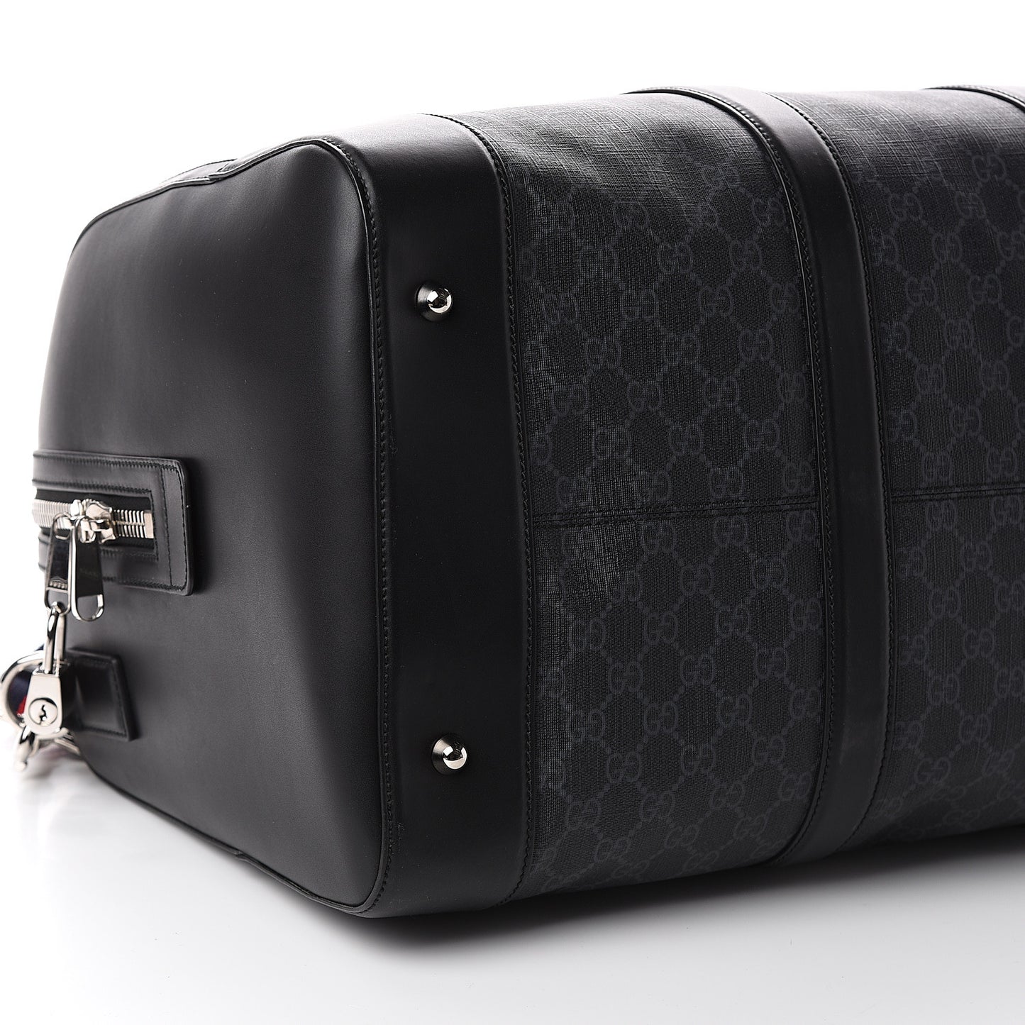 Soft GG Supreme Monogram Appia Calfskin Web Large Carry On Duffle Bag Black Grey