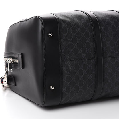 Gucci Soft GG Supreme Monogram Appia Calfskin Web Large Carry On Duffle Bag Black Grey 7 of 8