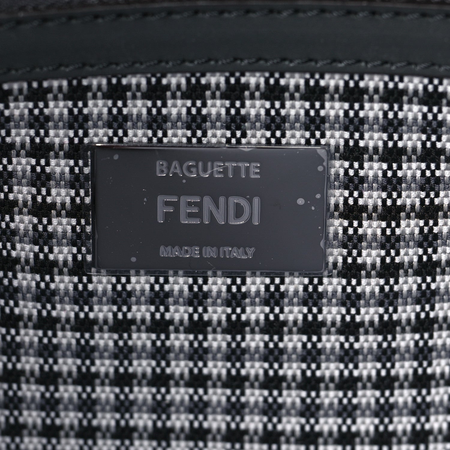 Fendi Wool Vitello King Houndstooth FF Embroidered Baguette Grigio Anthracite 5 of 7