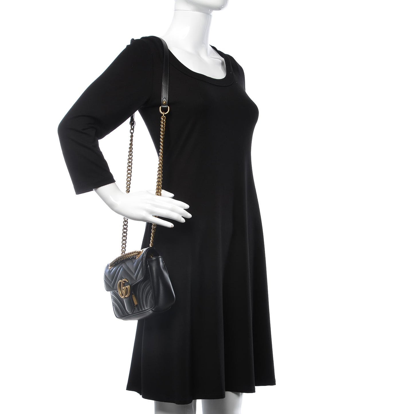 Calfskin Matelasse Mini GG Marmont Shoulder Bag Black