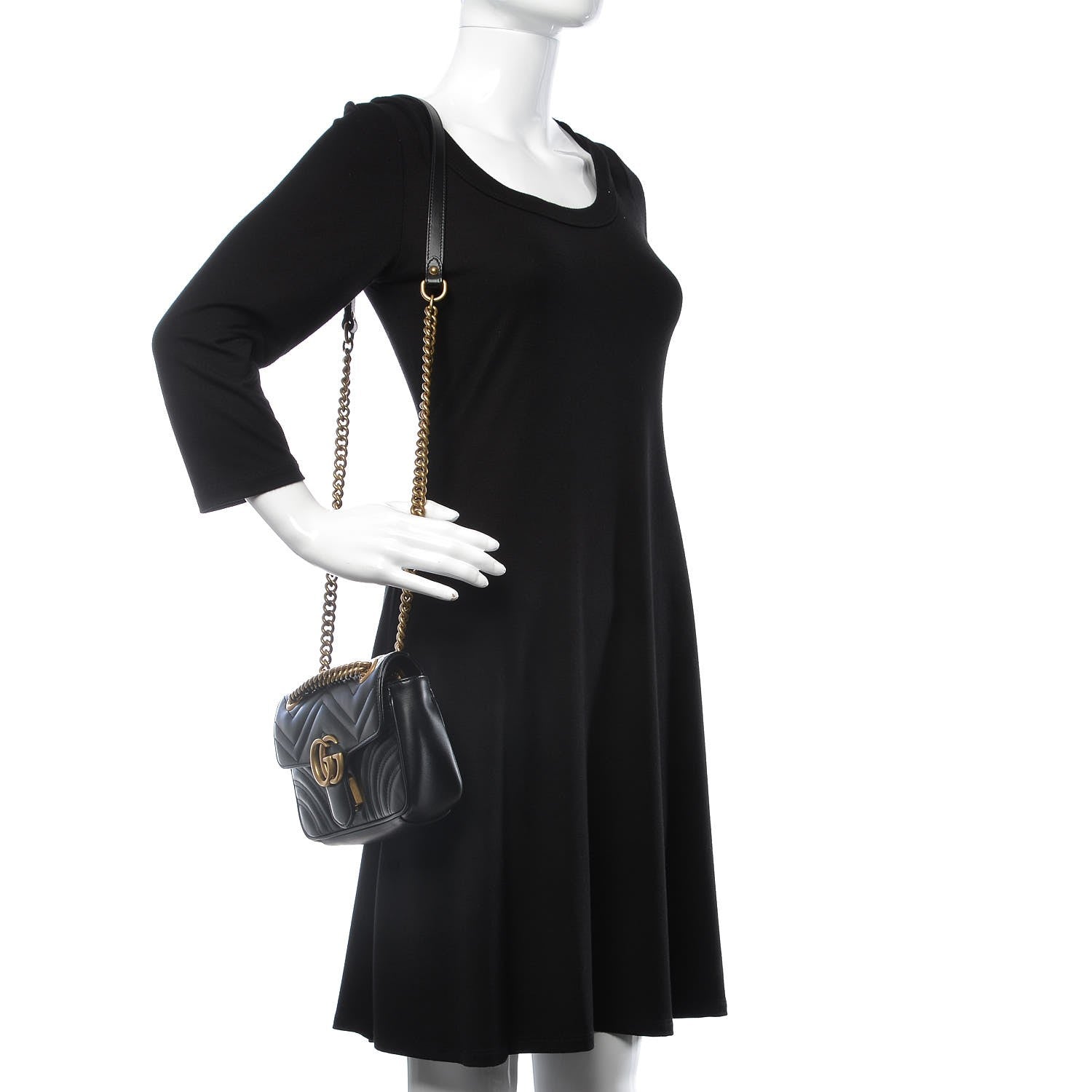 Gucci Calfskin Matelasse Mini GG Marmont Shoulder Bag Black 2 of 8