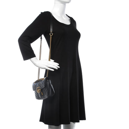 Gucci Calfskin Matelasse Mini GG Marmont Shoulder Bag Black 2 of 8