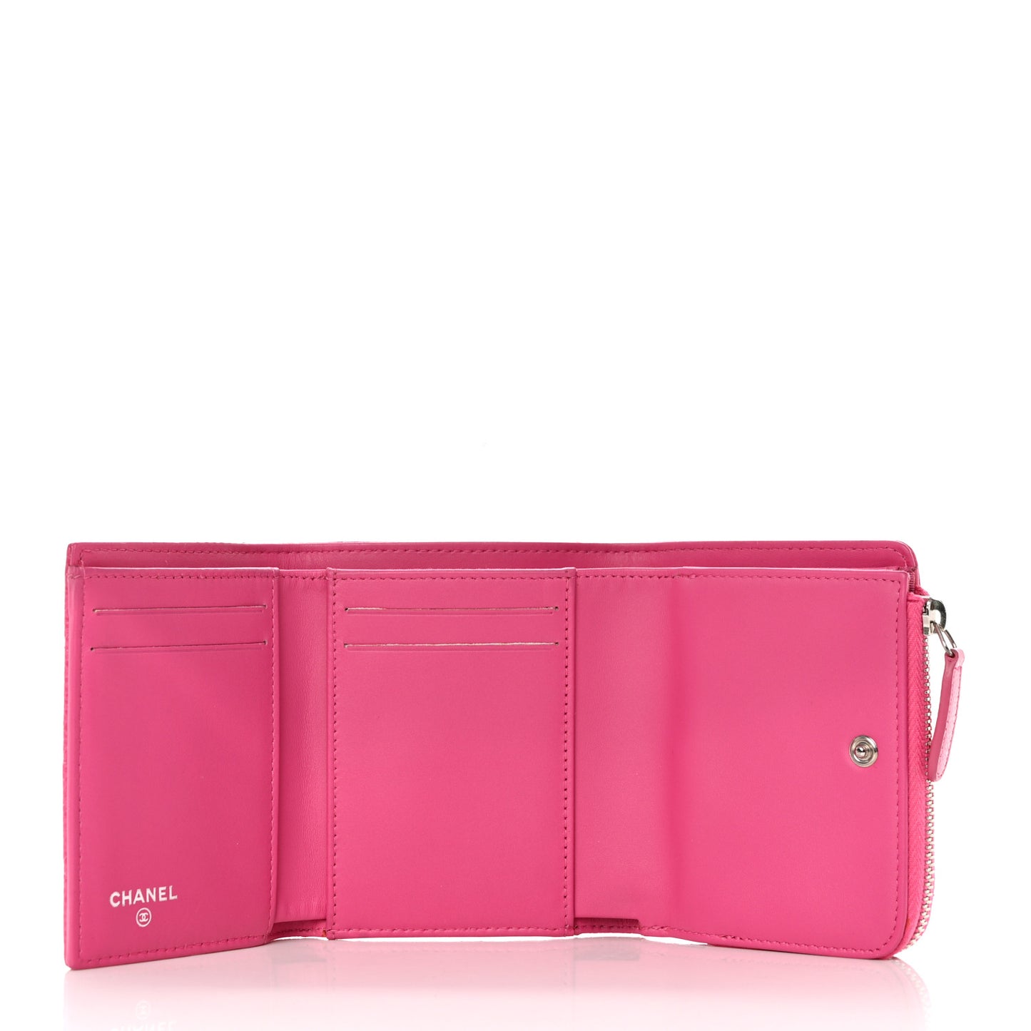 Caviar Quilted Compact Zipped Wallet Pink