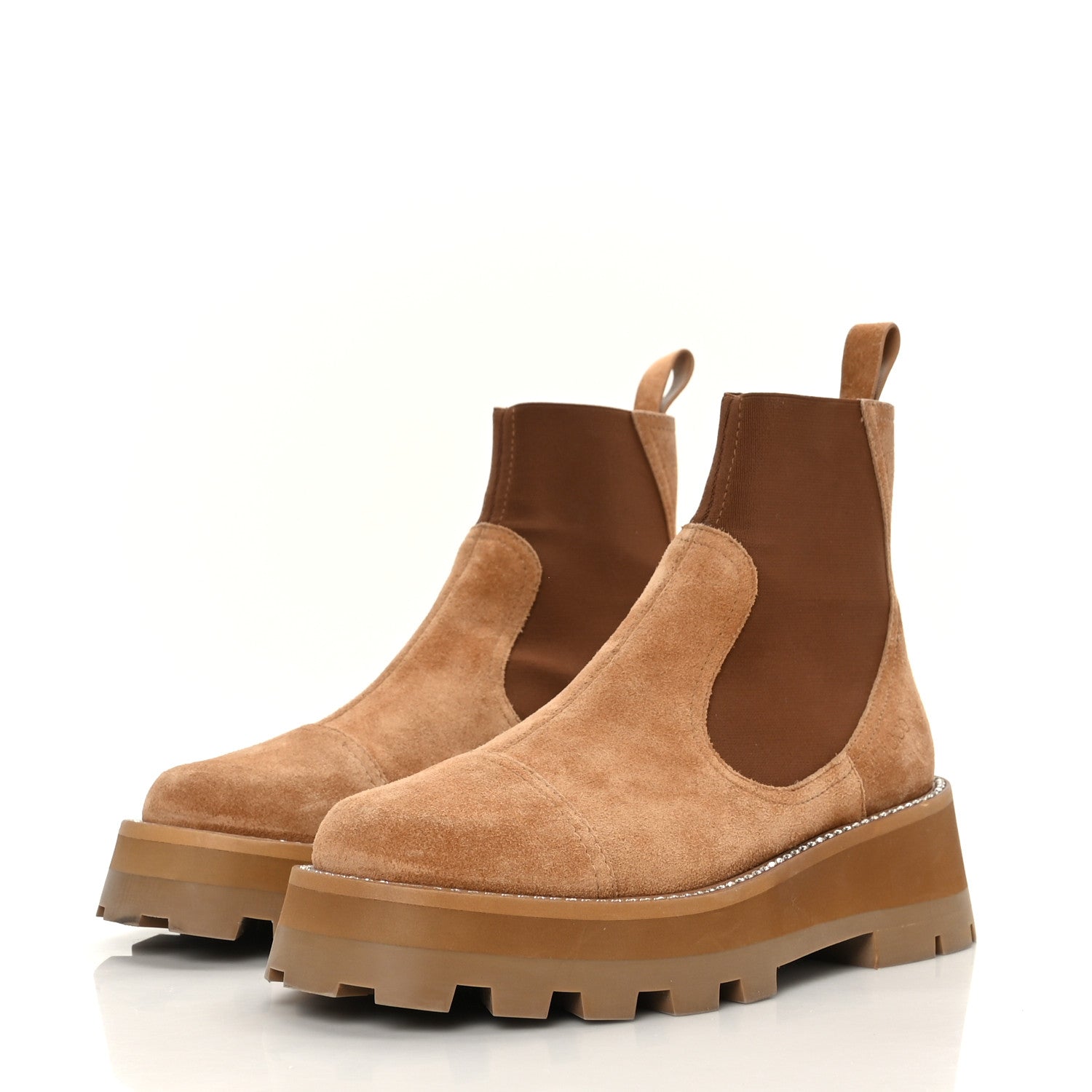 Jimmy Choo Suede Crystal Clayton Flat Ankle Boots 37.5 Caramel 3 of 7