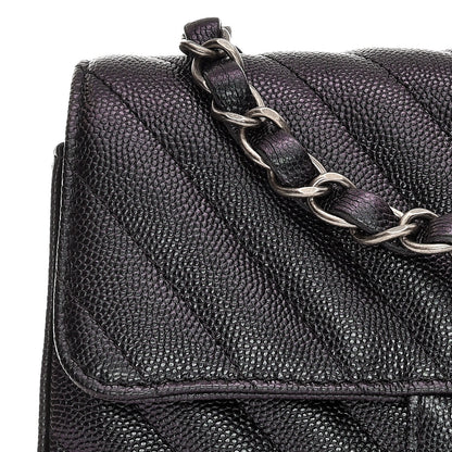 Chanel Metallic Caviar Chevron Quilted Mini Rectangular Flap Black 8 of 9