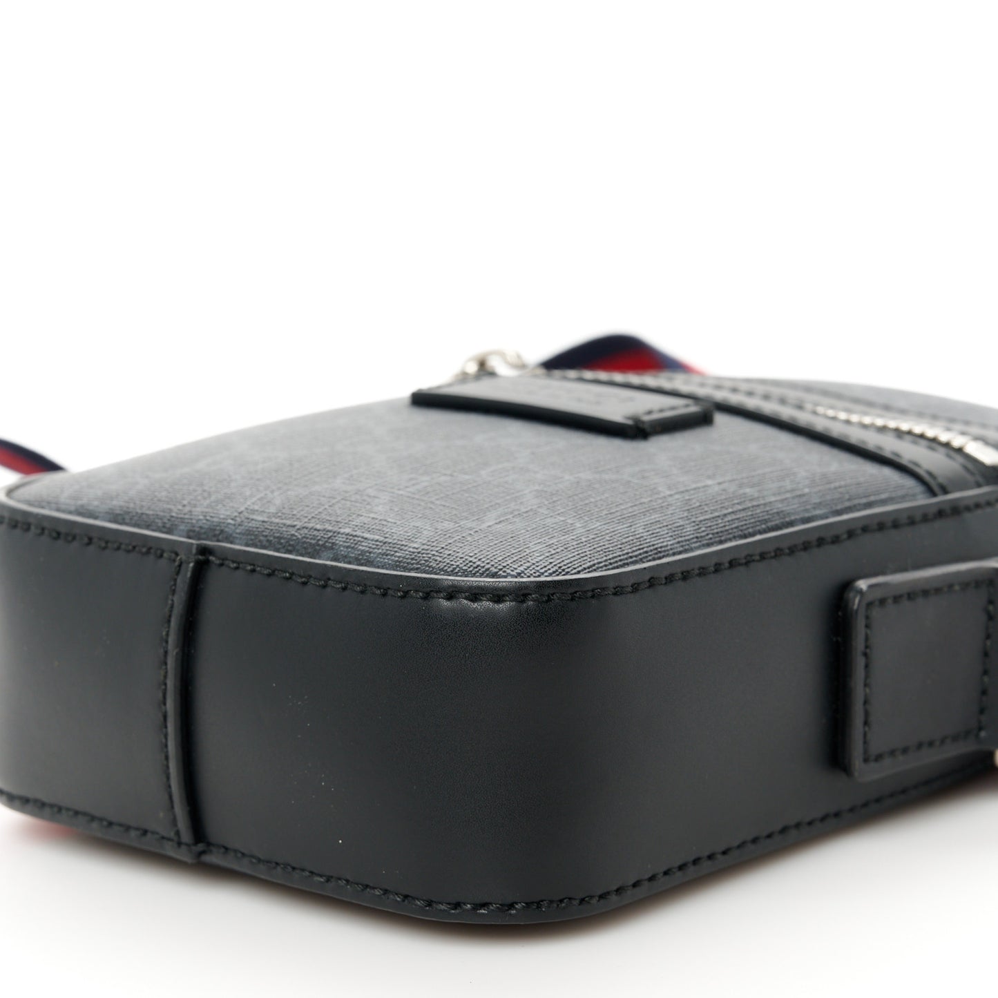 GG Supreme Monogram Appia Calfskin Web Small Camera Messenger Bag Black Grey