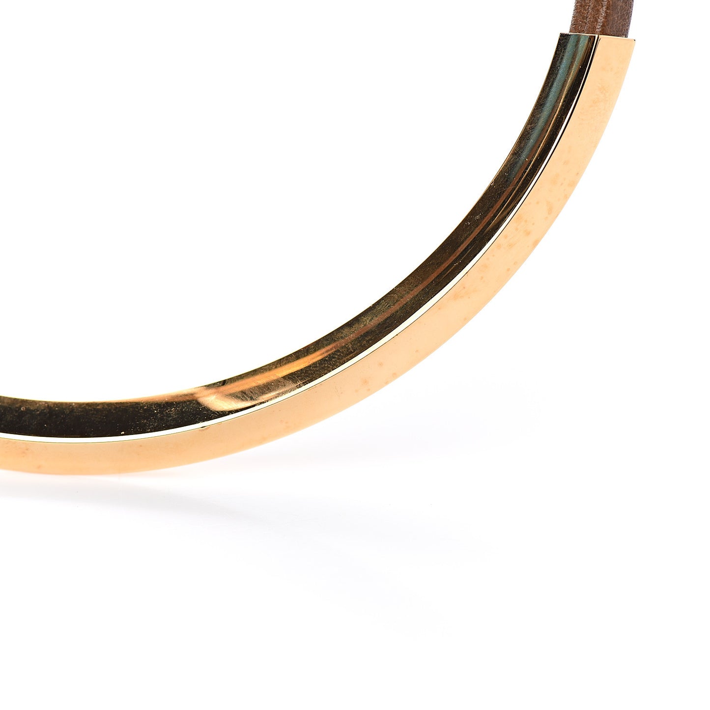 Calfskin Metal Choker Necklace Brown Gold