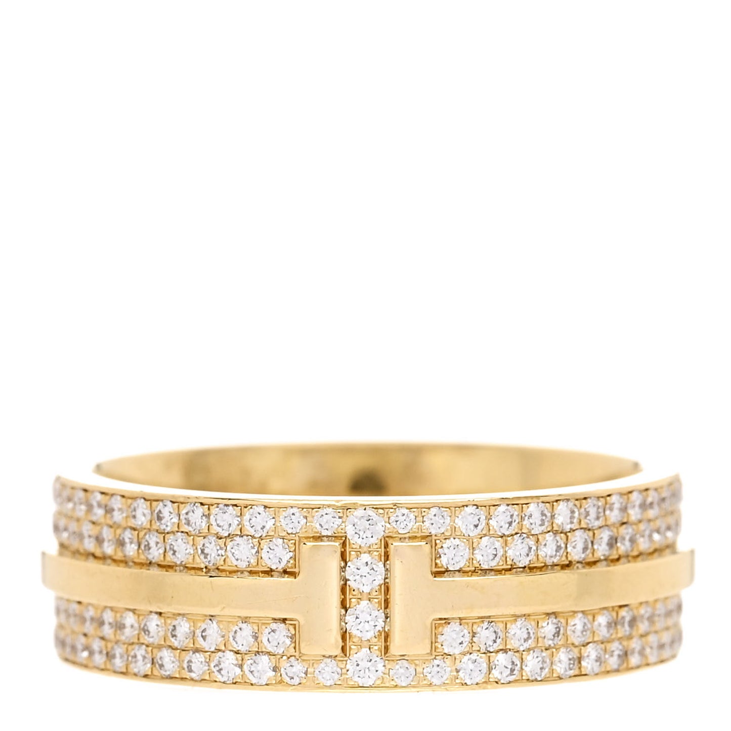 18K Yellow Gold Diamond Wide T Two Pave Ring 52 6