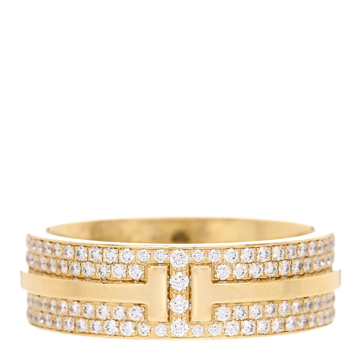 Tiffany 18K Yellow Gold Diamond Wide T Two Pave Ring 52 6 1 of 4