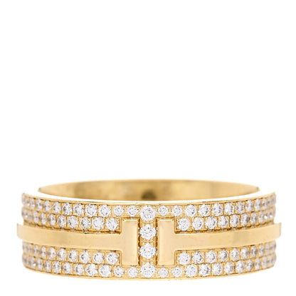 Tiffany 18K Yellow Gold Diamond Wide T Two Pave Ring 52 6 1 of 4
