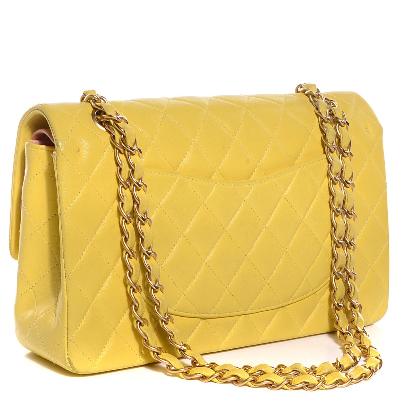 Lambskin Quilted Medium Double Flap Yellow