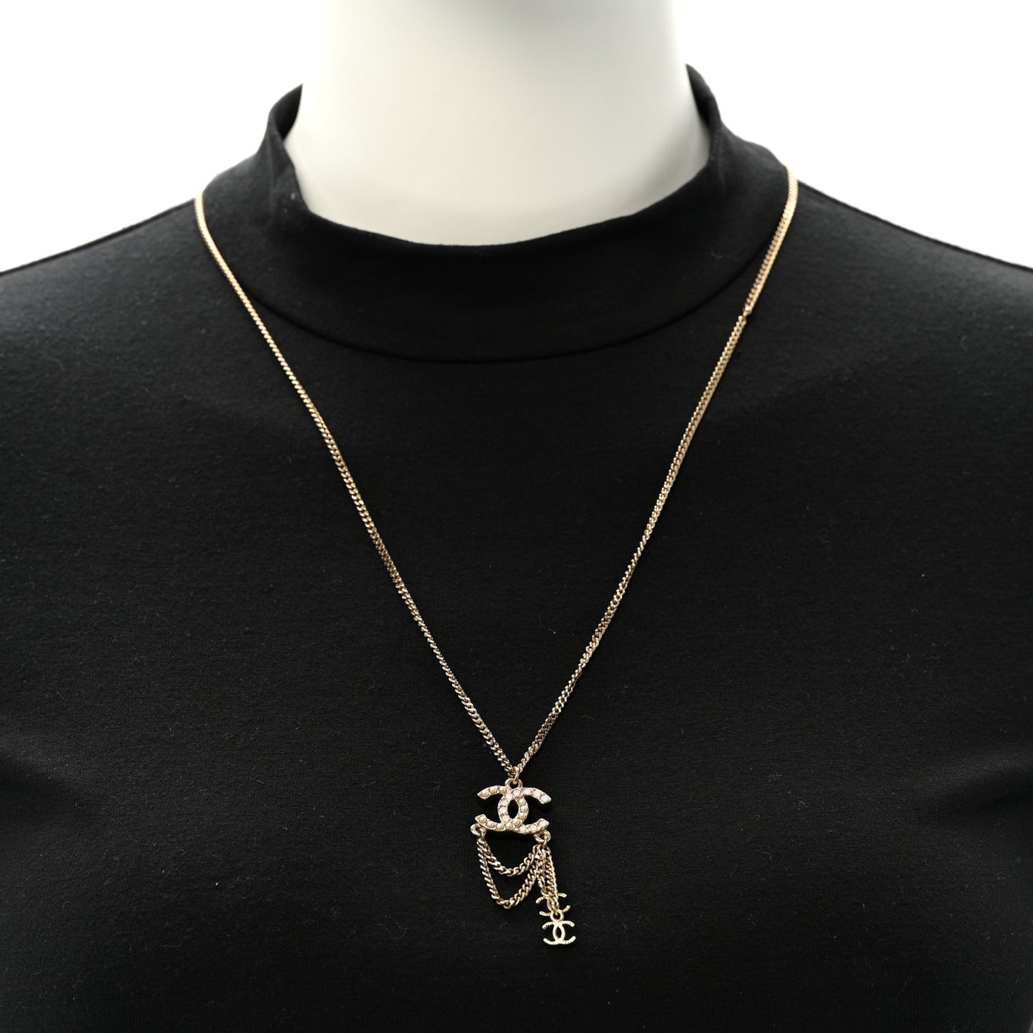 Pearl Crystal CC Chain Necklace Gold Pink