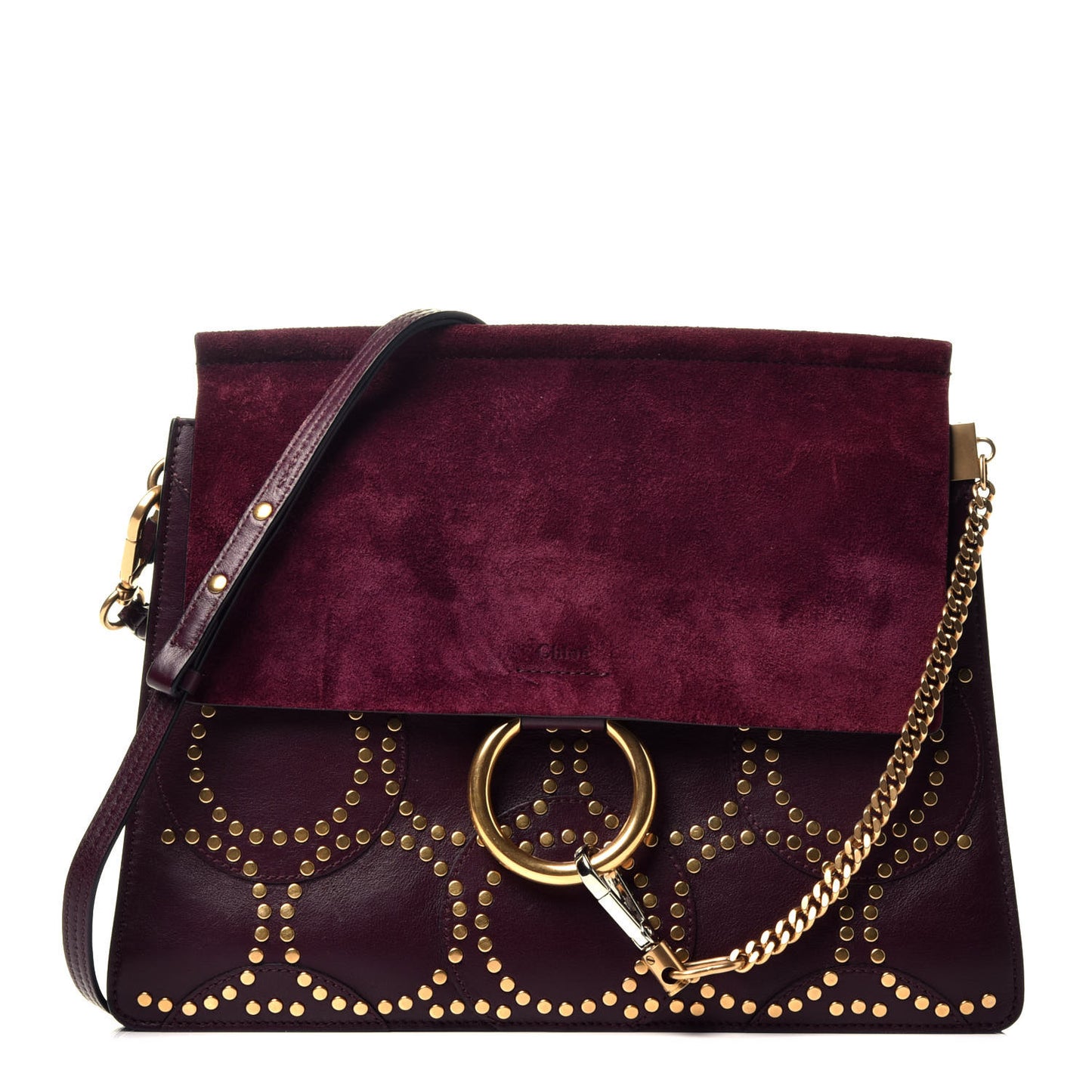 Calfskin Suede Studded Medium Faye Shoulder Bag Dark Purple