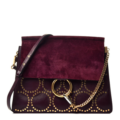 Chloe Calfskin Suede Studded Medium Faye Shoulder Bag Dark Purple 1 of 9
