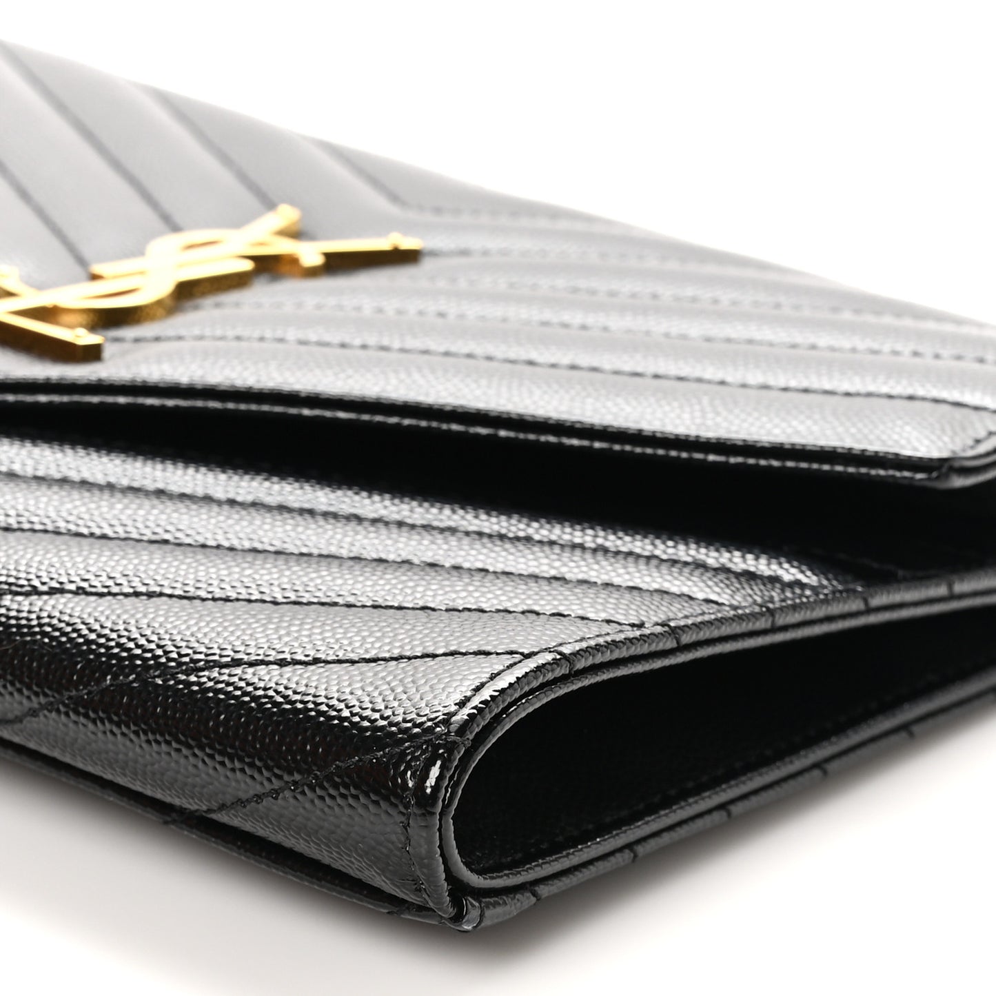 Grain De Poudre Matelasse Chevron Monogram Envelope Clutch Black