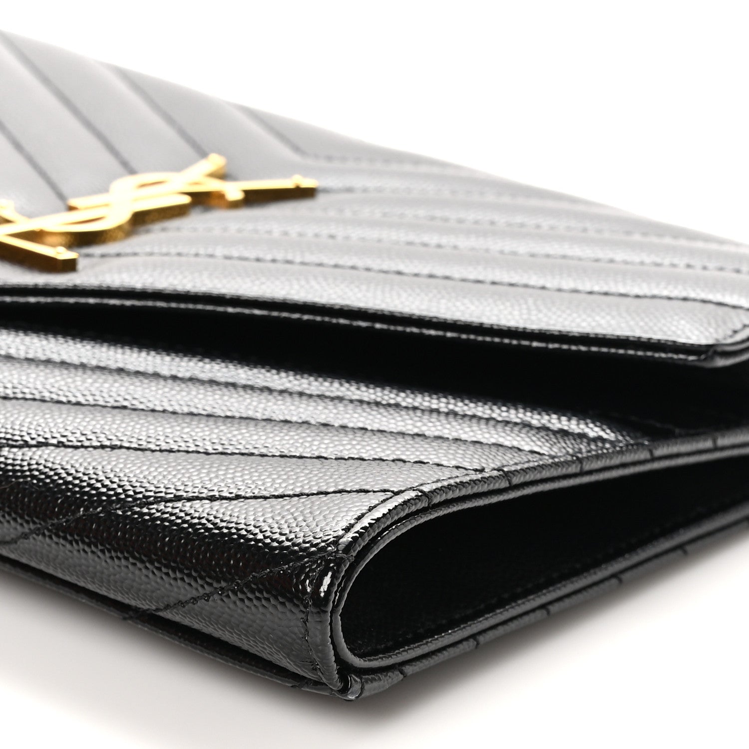 Saint Laurent Grain De Poudre Matelasse Chevron Monogram Envelope Clutch Black 9 of 10