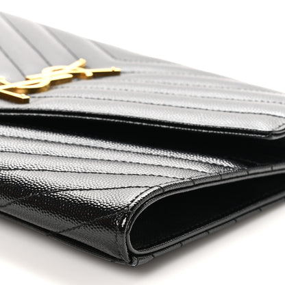 Saint Laurent Grain De Poudre Matelasse Chevron Monogram Envelope Clutch Black 9 of 10
