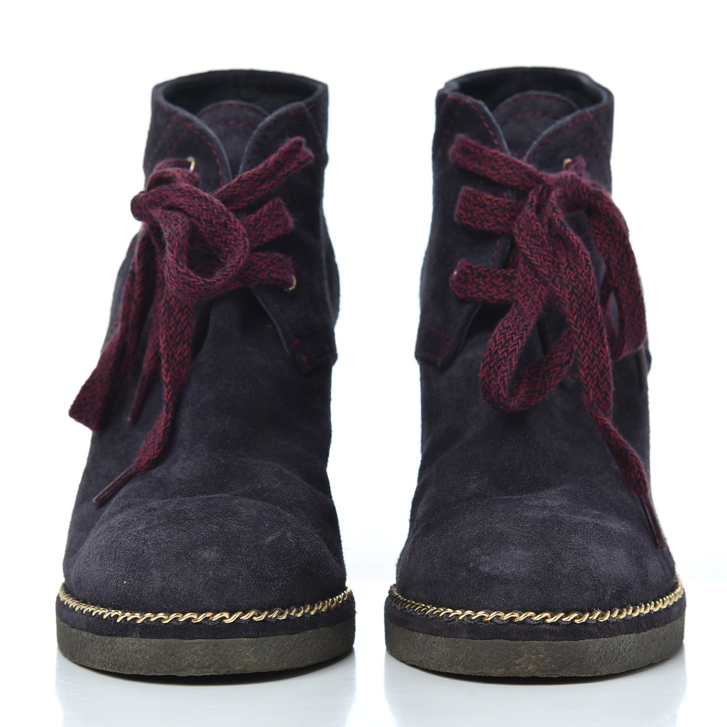 Suede Lace Up Wedge Booties 35 Dark Blue