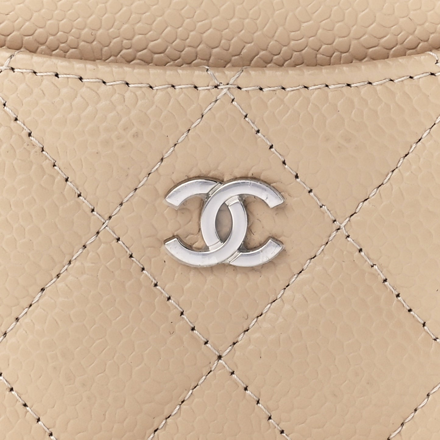 Caviar Quilted Card Holder Dark Beige