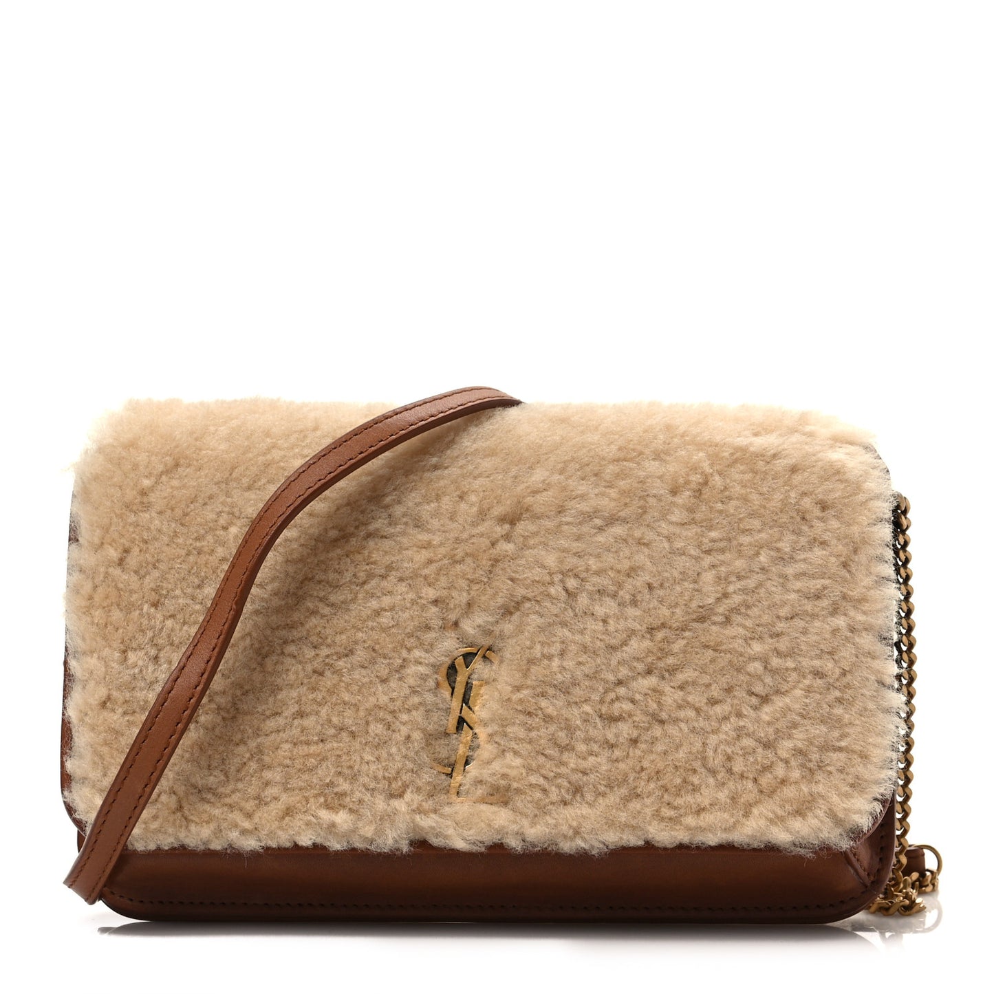 Shearling Monogram Phone Holder Crossbody Brown