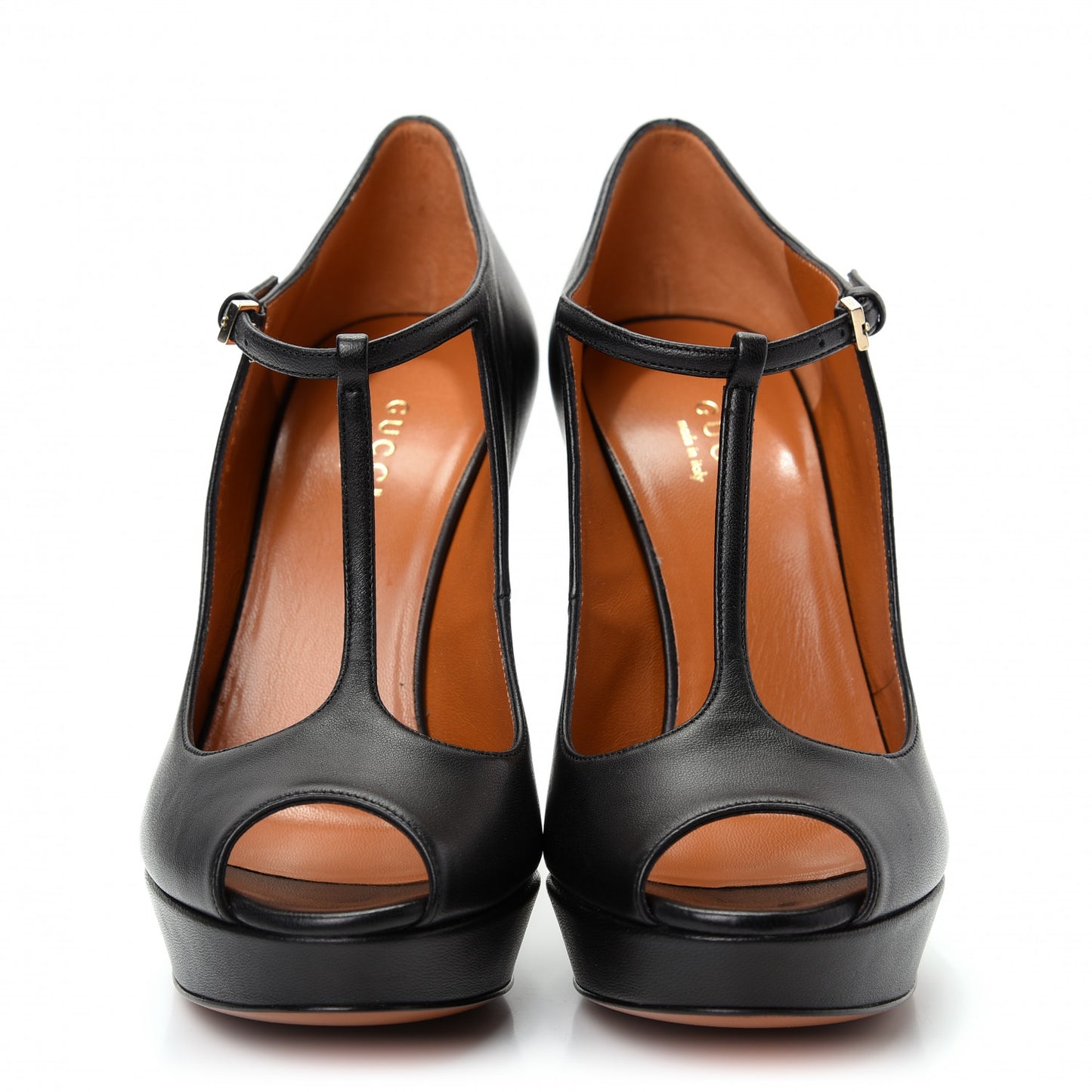 Calfskin T Strap Platform Pumps 35.5 Black