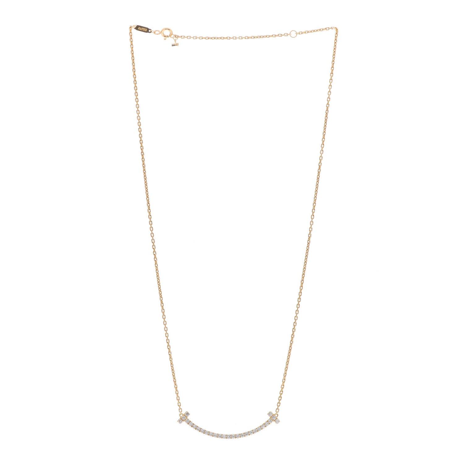 Tiffany 18K Yellow Gold Diamond Medium T Smile Pendant Necklace 3 of 9
