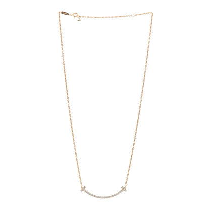 Tiffany 18K Yellow Gold Diamond Medium T Smile Pendant Necklace 3 of 9