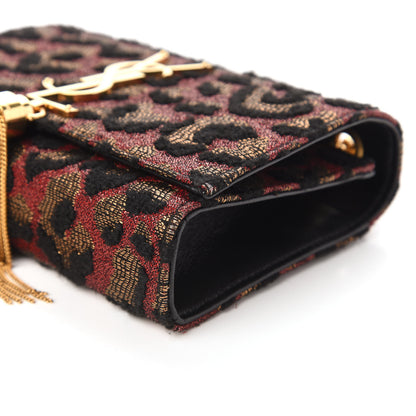 Saint Laurent Glitter Jaquard Leopard Small Monogram Kate Tassel Satchel Red Black 7 of 9