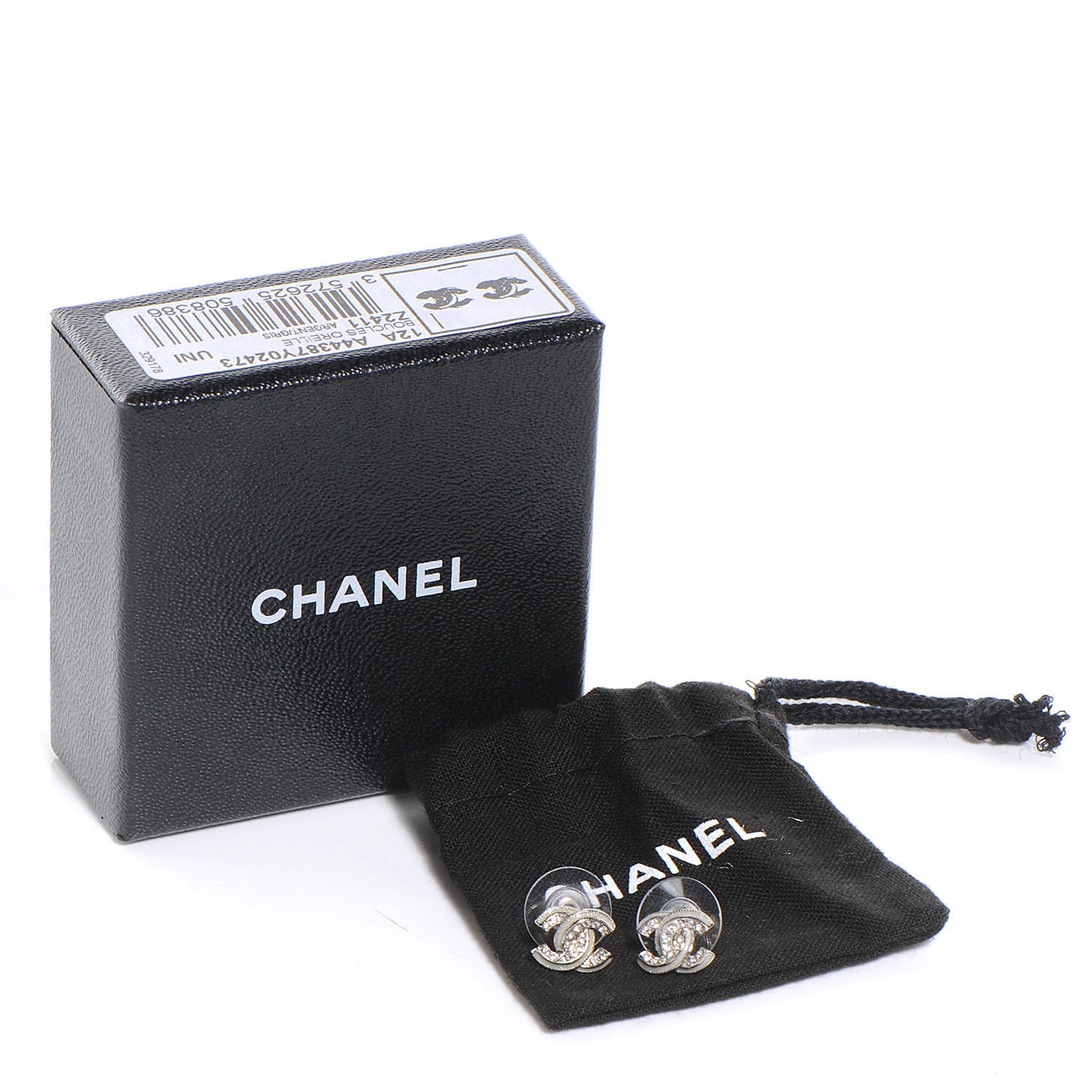 Chanel Metal Crystal Glitter Enamel CC Earrings Silver 4 of 5