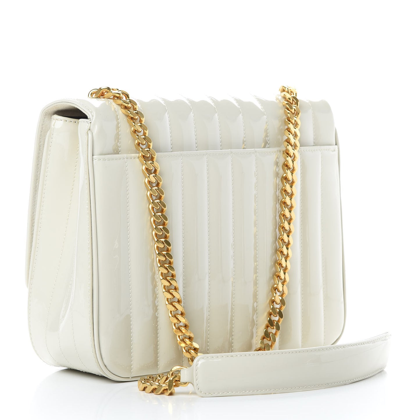 Patent Matelasse Monogram Large Vicky Chain Bag White