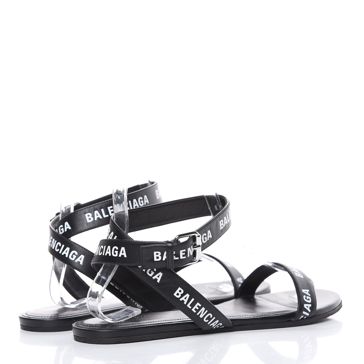 Calfskin Allover Logo Flat Sandals 38 Black White