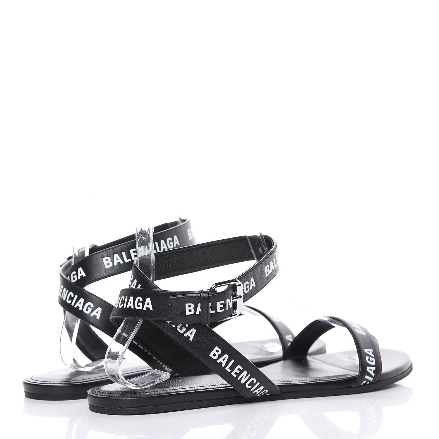 Balenciaga Calfskin Allover Logo Flat Sandals 38 Black White 4 of 8