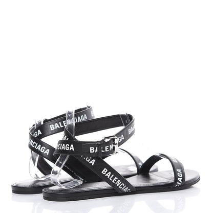 Balenciaga Calfskin Allover Logo Flat Sandals 38 Black White 4 of 8