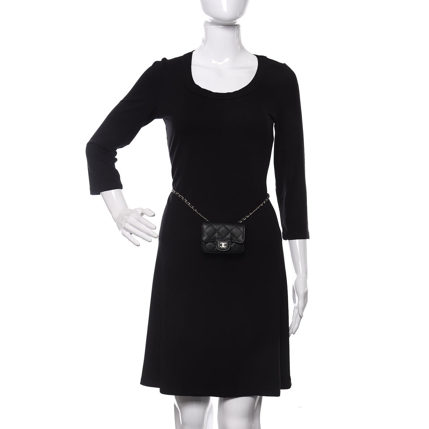 Caviar Quilted Mini Chain Belt Bag Black