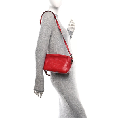 Prada Glace Calfskin Embossed Logo Crossbody Red 2 of 11